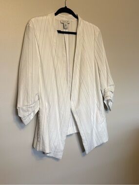 Woman’s White Pinstripe Open Front Blazer. Rachel Zoe. Size  Xl